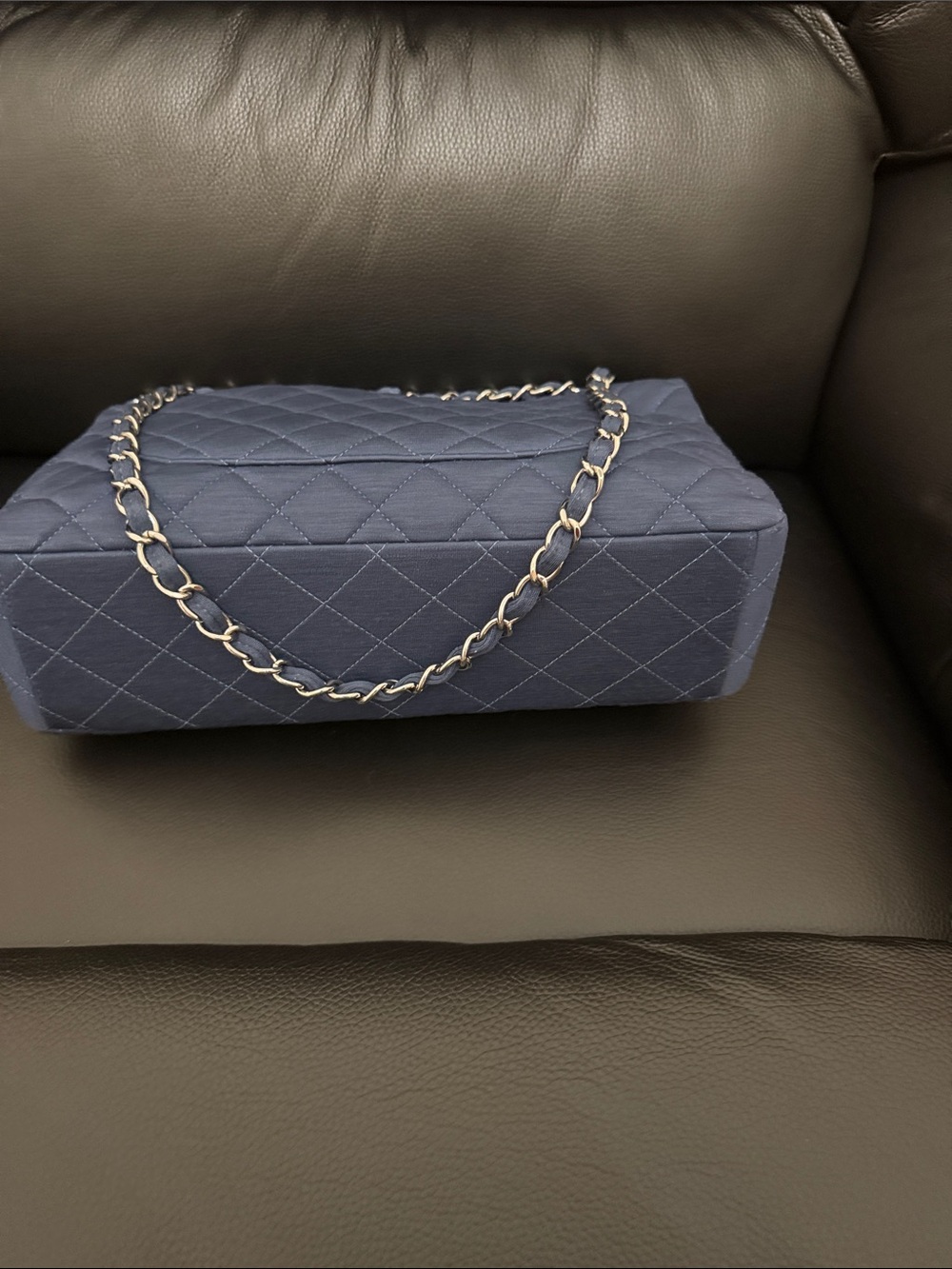 Chanel blue jersey single jumbo flap bag - Picture 6 of 14